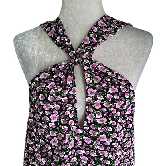 NWT Zara Black & Purple Floral Printed Cutout Halter Top - M - Picture 5 of 14